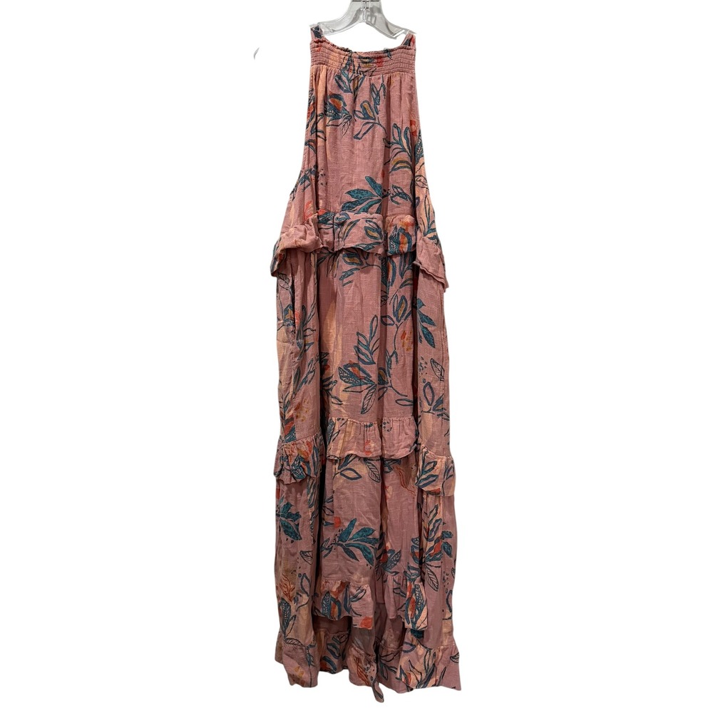 Free People Medium Botanical Print Tiered Maxi Smocked Halter Ruffle Boho Dress